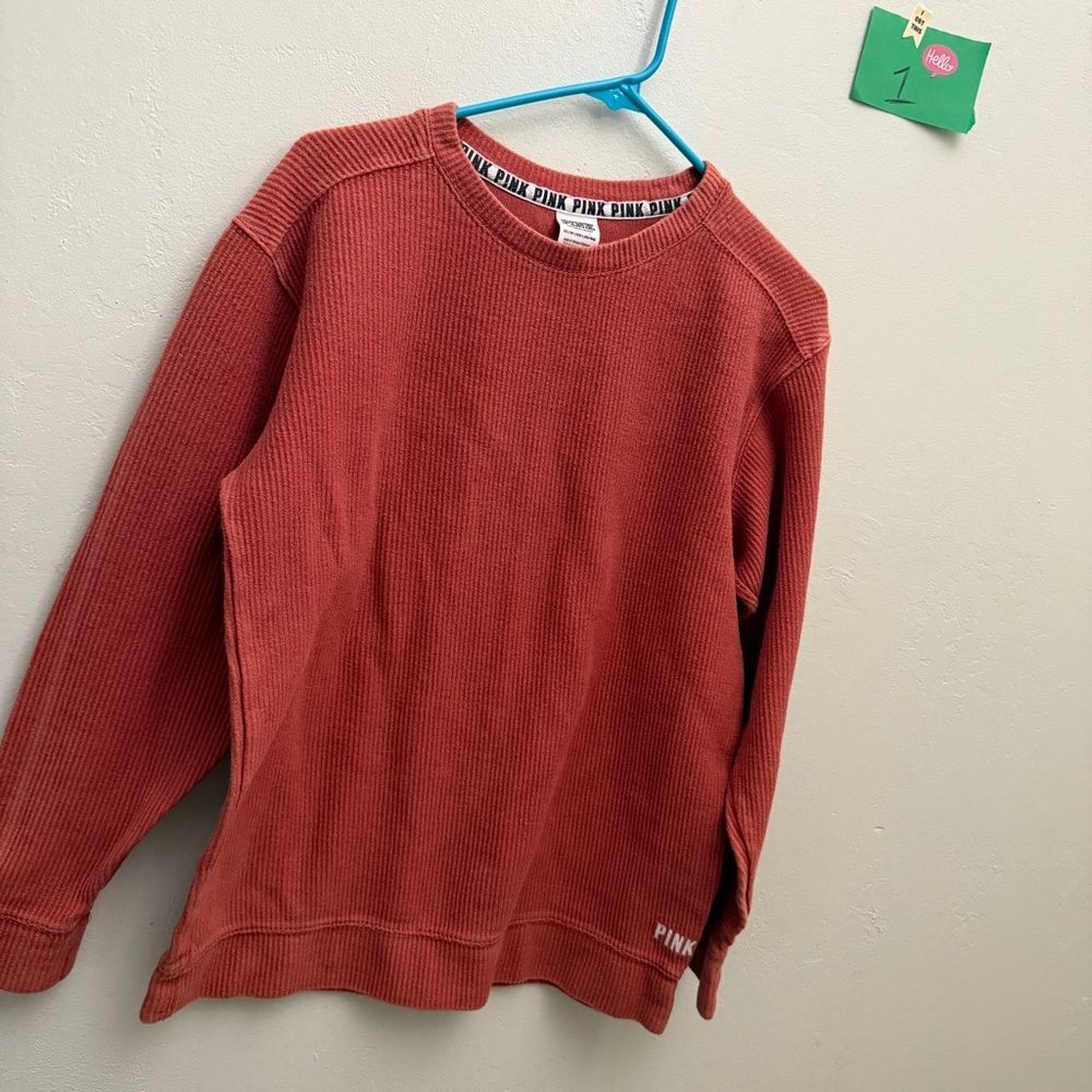 VS pink jersey sweater medium burnt red/orange ribbed xs runs big